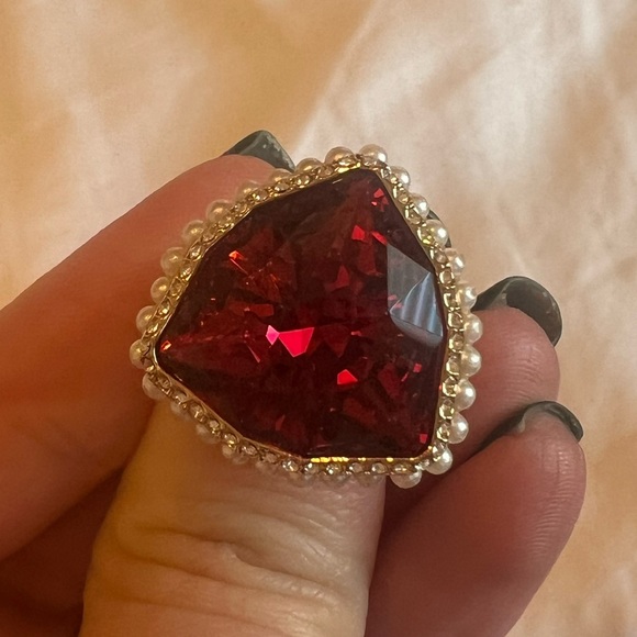 Swarovski Lucky Goddess Cocktail Ring Heart Red Gold Plated Size 50-55 - Picture 7 of 11